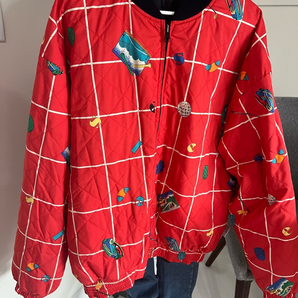 Vintage Ellesse Golf Embroidered Full Zip Reversible Bomber Jacket Size Large